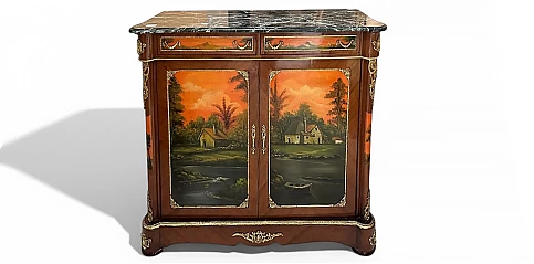 Χειροποίητο μπαγιού με ελαιογραφία στυλ Louis Quinze- Έπιπλο εποχής