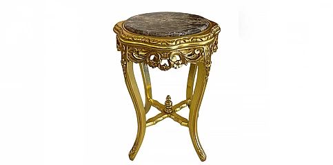 Μπαρόκ Τραπεζάκι με Χρυσό Φινίρισμα και Μάρμαρο Στρογγυλό (1011) 