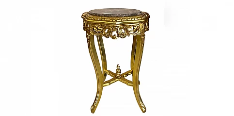 Μπαρόκ Τραπεζάκι με Χρυσό Φινίρισμα και Μάρμαρο Στρογγυλό (1011) 