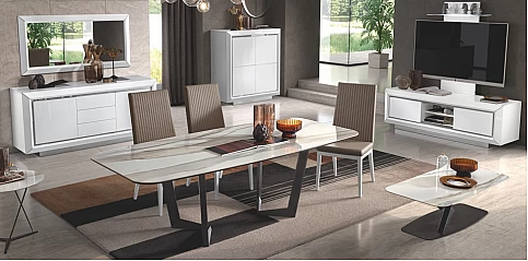 Τραπέζι τραπεζαρίας με κεραμικό top ELITE BIANCO (ELCT24)