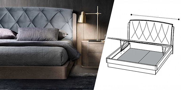 Κρεβάτι διπλό με αποθήκευση σε μπλε βελούδο αλέκιαστο TIARS16 ΚΡΕΒΑΤΙ