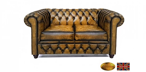 Γνήσιος δερμάτινος καναπές Chesterfield διθέσιος (BY02)