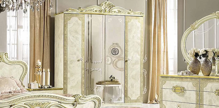 Ντουλάπα τετράφυλλη κλασική με καθρέφτη LEONARDO (LEON4) ΝΤΟΥΛΑΠΕΣ