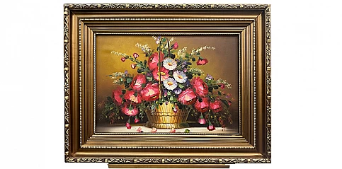Πίνακας σε κορνίζα με αυθεντική ελαιογραφία χειρός "Λουλούδια" (0006D)
