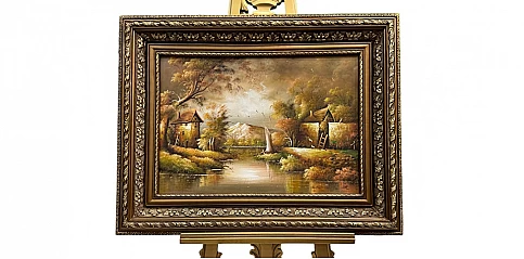 Πίνακας σε κορνίζα με ελαιογραφία χειρός "Τοπίο λίμνη" (0002D)