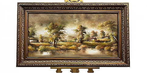 Πίνακας σε κορνίζα με ελαιογραφία χειρός "Τοπίο" (0003)