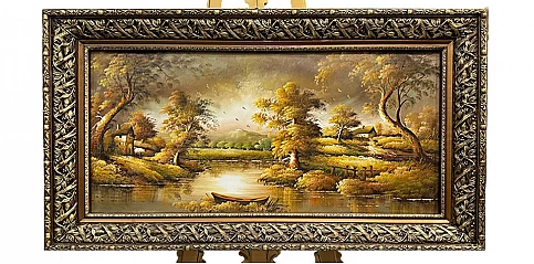 Πίνακας σε κορνίζα με ελαιογραφία χειρός "Τοπίο" (0003C)