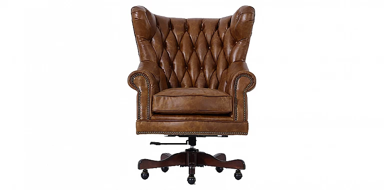 Καρέκλα γραφείου από γνήσιο δέρμα με μασίφ ξύλινη βάση