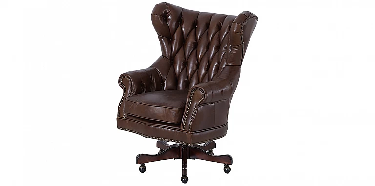 Καρέκλα γραφείου από γνήσιο δέρμα με μασίφ ξύλινη βάση