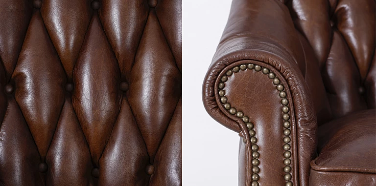 Καρέκλα γραφείου από γνήσιο δέρμα με μασίφ ξύλινη βάση