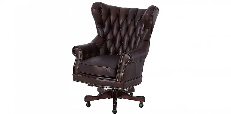 Περιστρεφόμενη δερμάτινη πολυθρόνα (42MR) ΠΟΛΥΘΡΟΝΑ ΓΡΑΦΕΙΟΥ Καρέκλα γραφείου από γνήσιο δέρμα με μασίφ ξύλινη βάση
