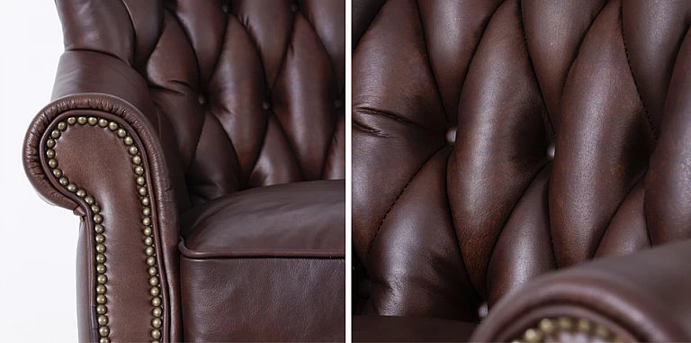 Περιστρεφόμενη δερμάτινη πολυθρόνα (42MR) ΠΟΛΥΘΡΟΝΑ ΓΡΑΦΕΙΟΥ Καρέκλα γραφείου από γνήσιο δέρμα με μασίφ ξύλινη βάση