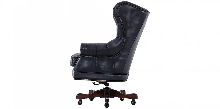 Καρέκλα γραφείου από γνήσιο δέρμα με μασίφ ξύλινη βάση