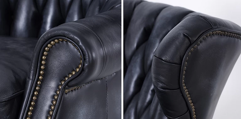 Καρέκλα γραφείου από γνήσιο δέρμα με μασίφ ξύλινη βάση