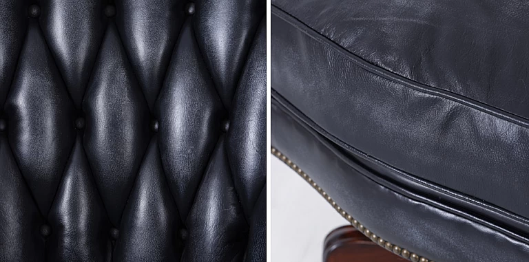 Καρέκλα γραφείου από γνήσιο δέρμα με μασίφ ξύλινη βάση