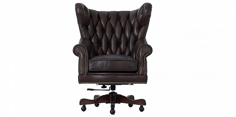 Περιστρεφόμενη δερμάτινη πολυθρόνα (42MR) ΠΟΛΥΘΡΟΝΑ ΓΡΑΦΕΙΟΥ Καρέκλα γραφείου από γνήσιο δέρμα με μασίφ ξύλινη βάση