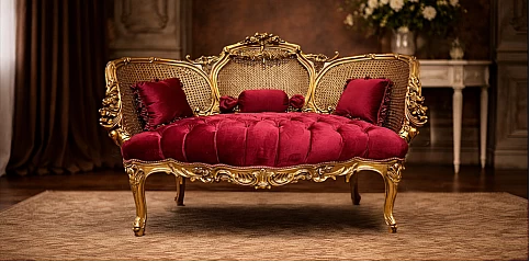 Καναπές Στυλ Louis Quinze με Βελούδινη Επένδυση (0003)