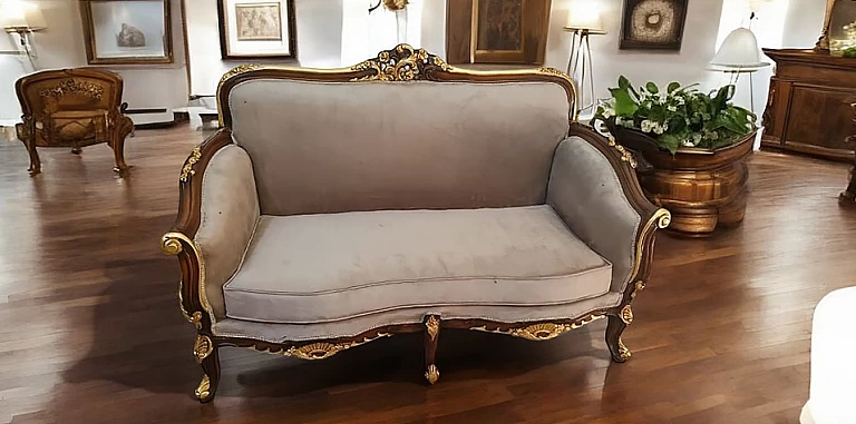 Διθέσιος καναπές στυλ Λουί Κένζ με Καφέ-Χρυσό Σκελετό (2026)- ΣΑΛΟΝΑΚΙ Louis XV