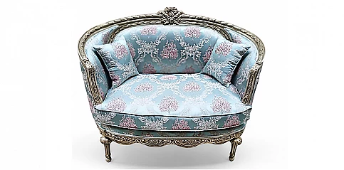 Διθέσιος Καναπές Louis XV με Floral Ύφασμα και Σαμπανί Σκελετό (0004)