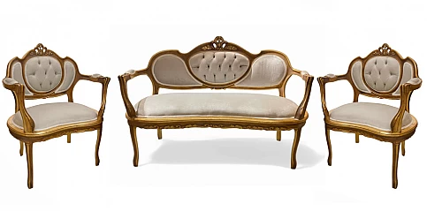 Σετ Καθιστικού Louis XV με Ξυλόγλυπτα Μοτίβα – Έπιπλα Εποχής στυλ (X018)