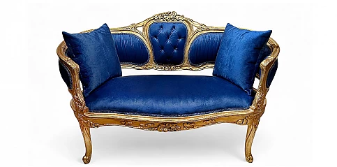 Μπαρόκ καναπεδάκι εποχής μπλε βελούδο LOVE SEAT (0003)