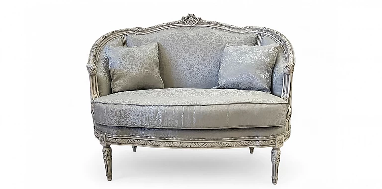 Διθέσιος Καναπές με Σκάλισμα σε Λευκ΄ή Πατίνα εποχής Λουί Κένζ (A016A)- ΣΑΛΟΝΑΚΙ Louis XV