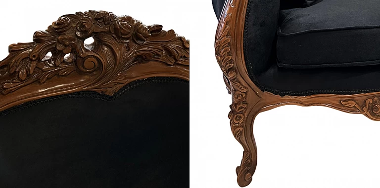 Κλασικό σετ σαλόνι σε μαύρο βελούδο (KAM)- ΣΑΛΟΝΑΚΙ Louis XV