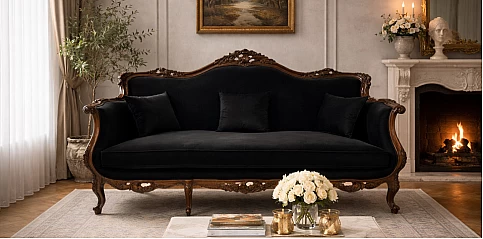 Καναπές τριθέσιος κλασικός σε μαύρο χρώμα (KAM3)