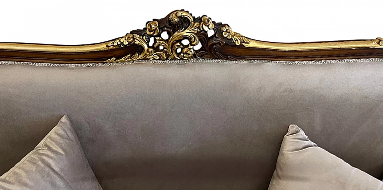 Διθέσιος καναπές στυλ Λουί Κένζ με Καφέ-Χρυσό Σκελετό (2026)- ΣΑΛΟΝΑΚΙ Louis XV