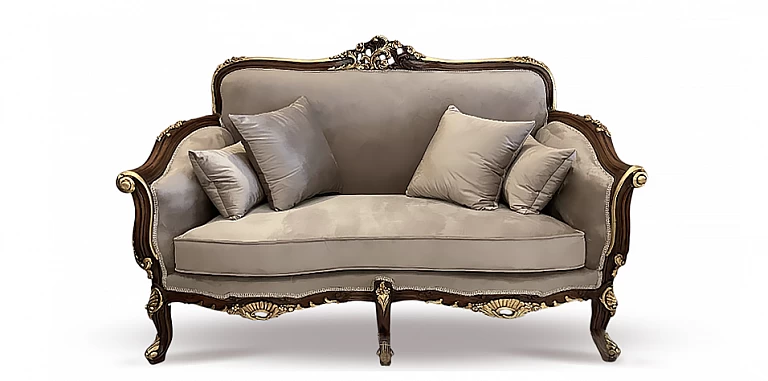Διθέσιος καναπές στυλ Λουί Κένζ με Καφέ-Χρυσό Σκελετό (2026)- ΣΑΛΟΝΑΚΙ Louis XV