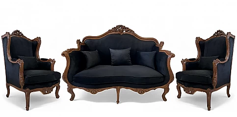 Κλασικό σετ σαλόνι σε μαύρο βελούδο (KAM)