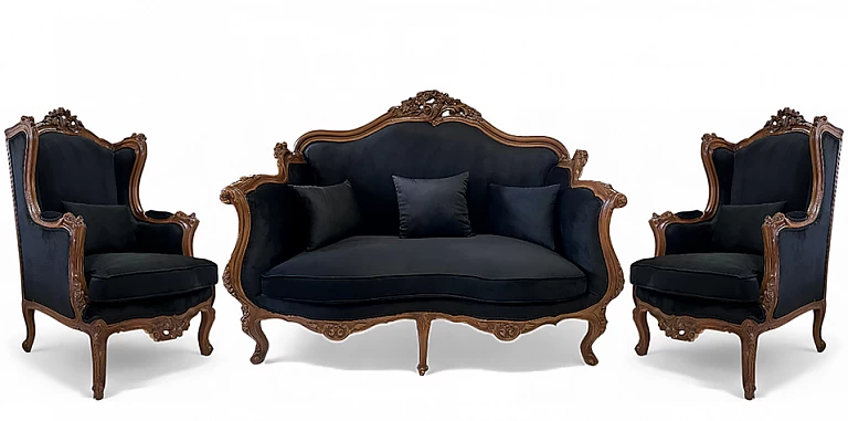 Κλασικό σετ σαλόνι σε μαύρο βελούδο (KAM)- ΣΑΛΟΝΑΚΙ Louis XV