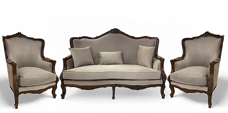 Κλασικό σαλόνι σετ τριών τεμαχίων Louis XVI & Louis XV σε μασίφ ξύλο οξιάς