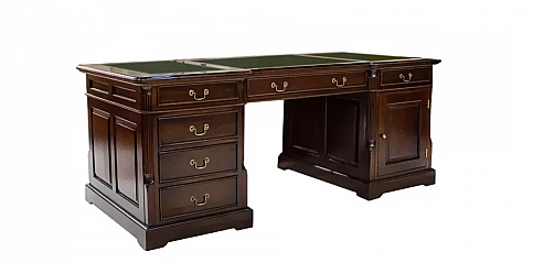 Γραφείο Αγγλίας μασίφ μαόνι και δερμάτινη επιφάνεια (190P)