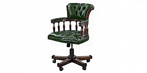 Περιστρεφόμενη Πολυθρόνα Γραφείου Captain’s Πράσινη σε Γνήσιο Δέρμα (310P)