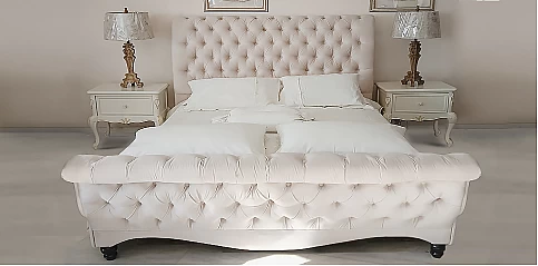 Κρεβάτι διπλό σε καπιτονέ βελούδο (BEIG) 160Χ200