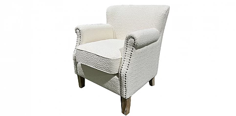 Πολυθρόνα σαλονιού σε εκρού μπουκλέ ύφασμα (1402)