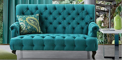 Διθέσιος καναπές πετρόλ καπιτονέ (K30863)