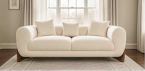 Μοντέρνος καναπές με μπουκλέ ύφασμα σε Εκρού (S369)
