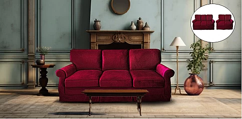 Τριθέσιος καναπές μπορντώ βελούδο (J7313)