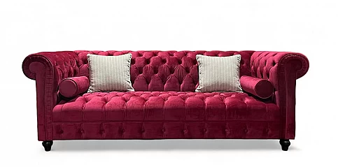 Τριθέσιος καναπές σε μπορντώ βελούδο (163454)