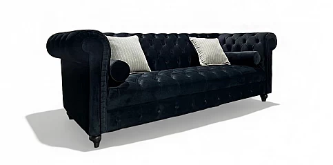 Τριθέσιος καναπές σε μαύρο βελούδο (163429)
