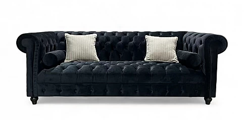 Τριθέσιος καναπές σε μαύρο βελούδο (163429)