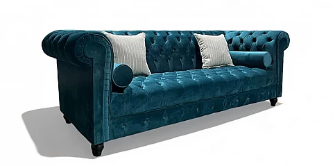 Τριθέσιος καναπές σε πετρόλ βελούδο (163463)