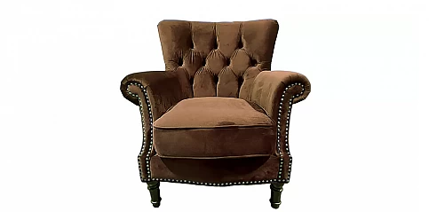 Πολυθρόνα σαλονιού χειροποίητη με καπιτονέ πλάτη καφέ (1610K)