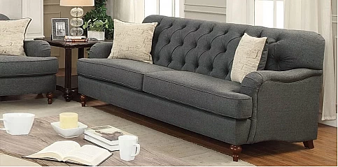 Τριθέσιος Καναπές Καπιτονέ σε Γκρι Ύφασμα (1963)