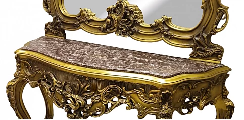 Μπαρόκ κονσόλα με Σκαλίσματα και Χρυσό Φινίρισμα (0002) Louis XV Style