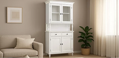 Μπουφές Κρυσταριέρα σε Λευκή Λάκα με Γυάλινες Πόρτες (1189)