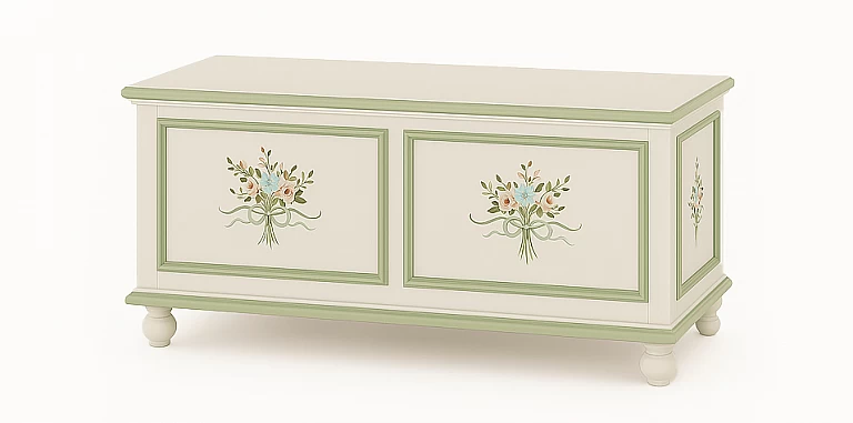 Ξύλινο μπαούλο  σε vintage στυλ με ζωγραφισμένες λεπτομέρειες