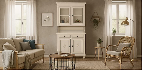 Βιτρίνα Μπουφές "Bellrose" με Ζωγραφική | Vintage (0499)